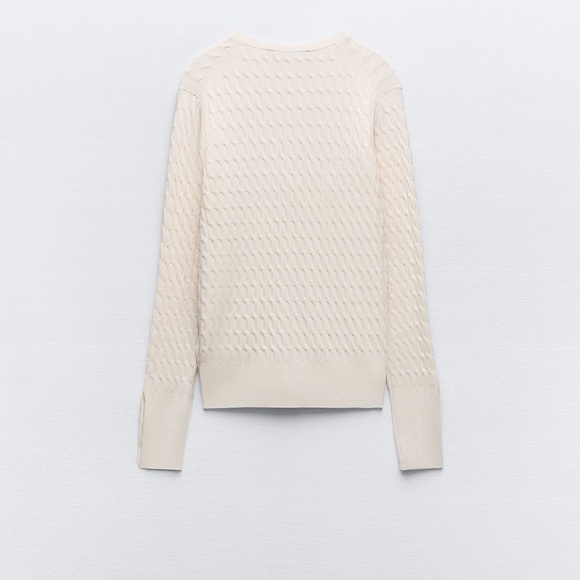 Zara cable knit cardigan with V neckline Off white/ cream NWT - Picture 6 of 7